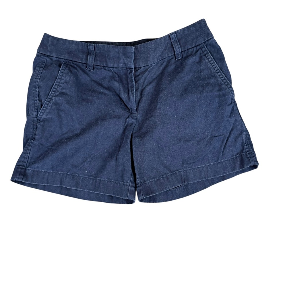 J.Crew Navy Blue‎ Chino Shorts Womens Size 0 Cotton Stretch Mid Rise Preppy